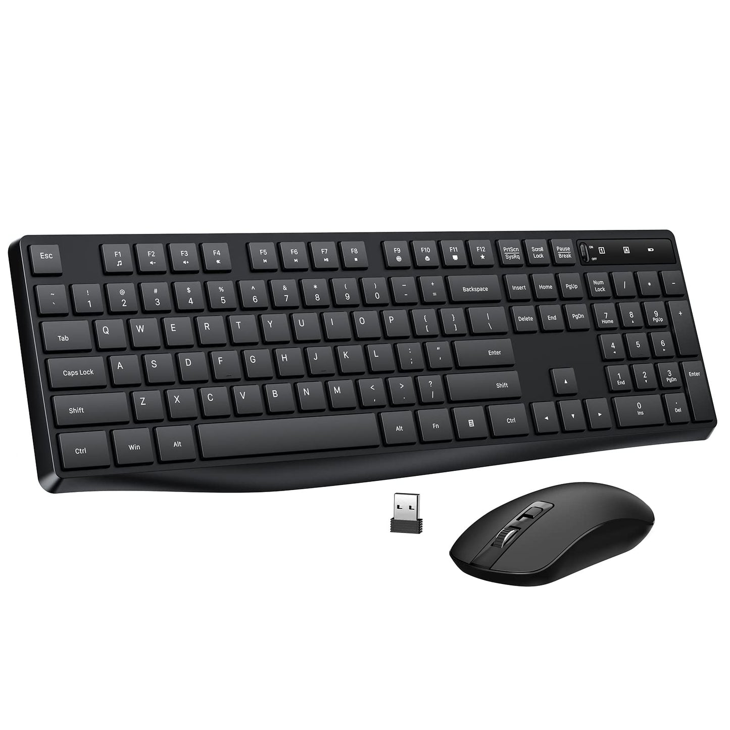 Wireless Keyboard and Mouse Combo, Lovaky 2.4G Full-Sized Ergonomic Keyboard Mouse, 3 DPI Adjustable Cordless USB Keyboard and Mouse, Quiet Click