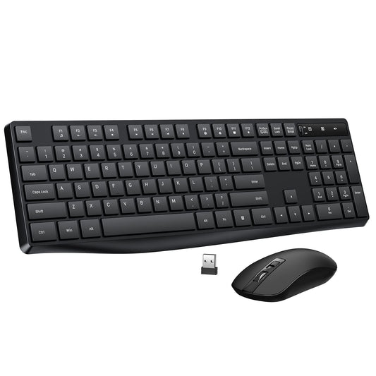 Wireless Keyboard and Mouse Combo, Lovaky 2.4G Full-Sized Ergonomic Keyboard Mouse, 3 DPI Adjustable Cordless USB Keyboard and Mouse, Quiet Click