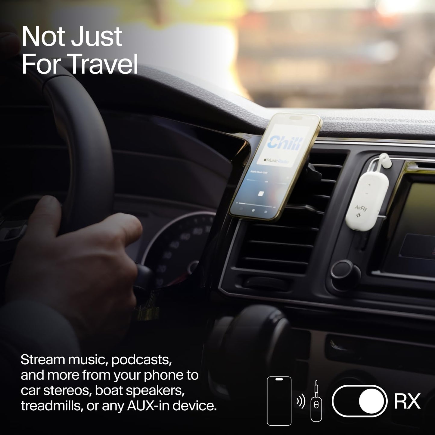 AirFly Pro 2 - Bluetooth Adapter, Pair 2 AirPods or Wireless Headphones - 3.5mm AUX Bluetooth Transmitter and Receiver for Cars, Boats, Treadmills