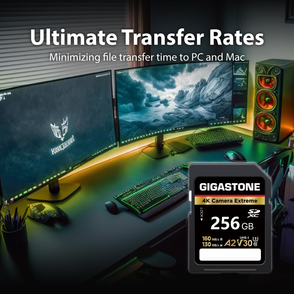 ?5-Years Data Recovery? GIGASTONE 256GB SD Card, 4K Camera Extreme, A2 V30 U3 C10 SDXC Memory Card High Speed, Compatible with Canon Kodak Olympus