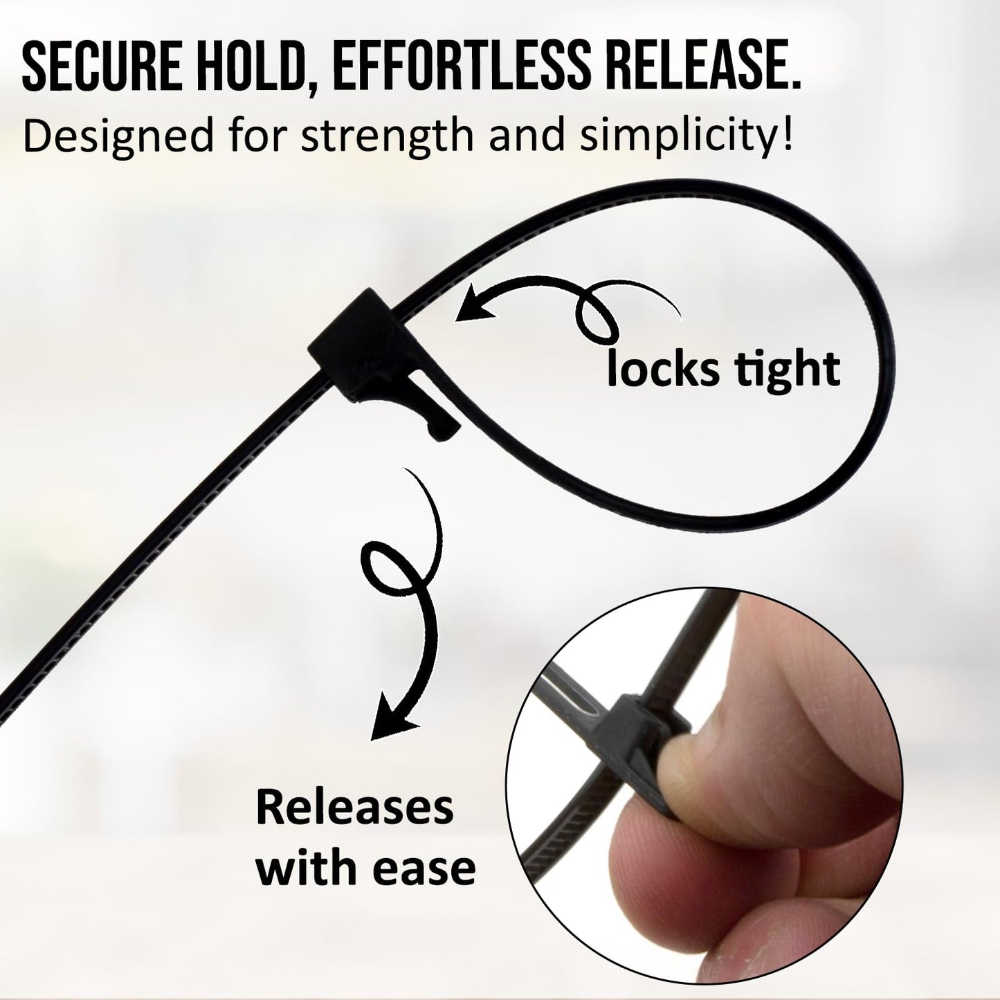 ESC Group -100PCS Releasable Cable Ties - Heavy-Duty, Adjustable & Reusable Zip Ties for Home, Office, or Outdoor Use - 8 Inch Premium Nylon Cable
