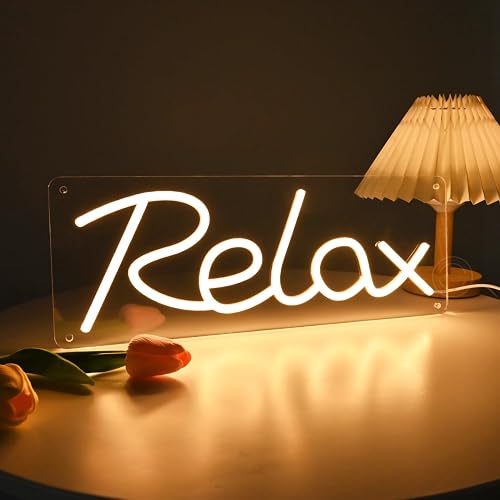 Britrio Relax Neon Sign Light Bedroom Wall Decor Kids Room Night Light Man Cave Game Room Office Party Backdrop Sign Boys Girls Christmas Birthday