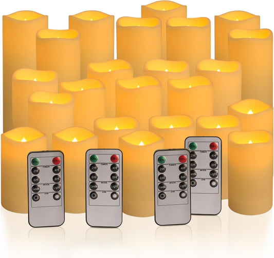 fclayvts 24-Pack LED Flameless Candles with Remote Control -Flickering Electric Candles- Timer Candles -3D Flame, for Halloween Christmas