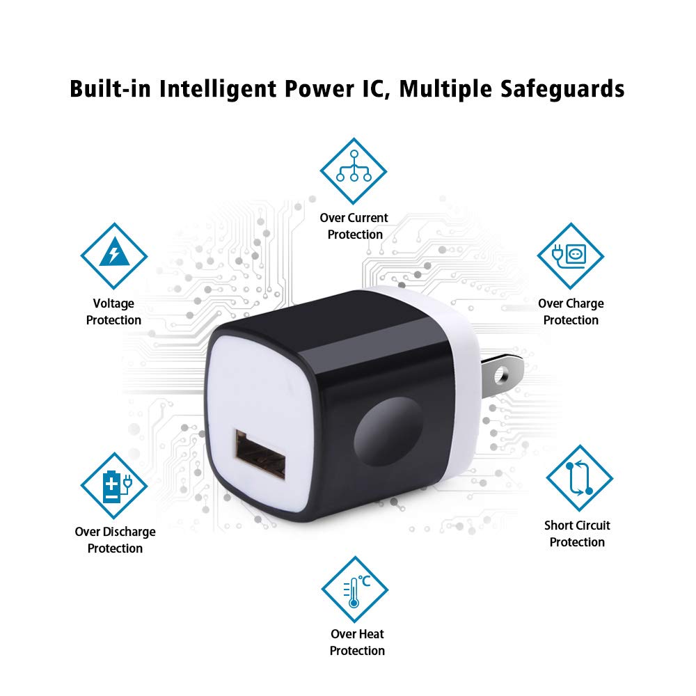 Wall Adapter 10 Pack,UorMe 1A 5V Single Port Charger Power USB Plug Charging Cube Block Box Compatible iPhone 14 13 12 SE 11, Galaxy S23 Ultra S22 S21