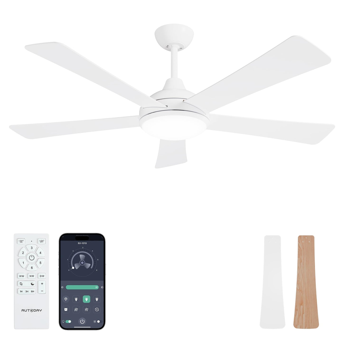 Autoday 52" Ceiling Fans with Lights and Remote/App Control