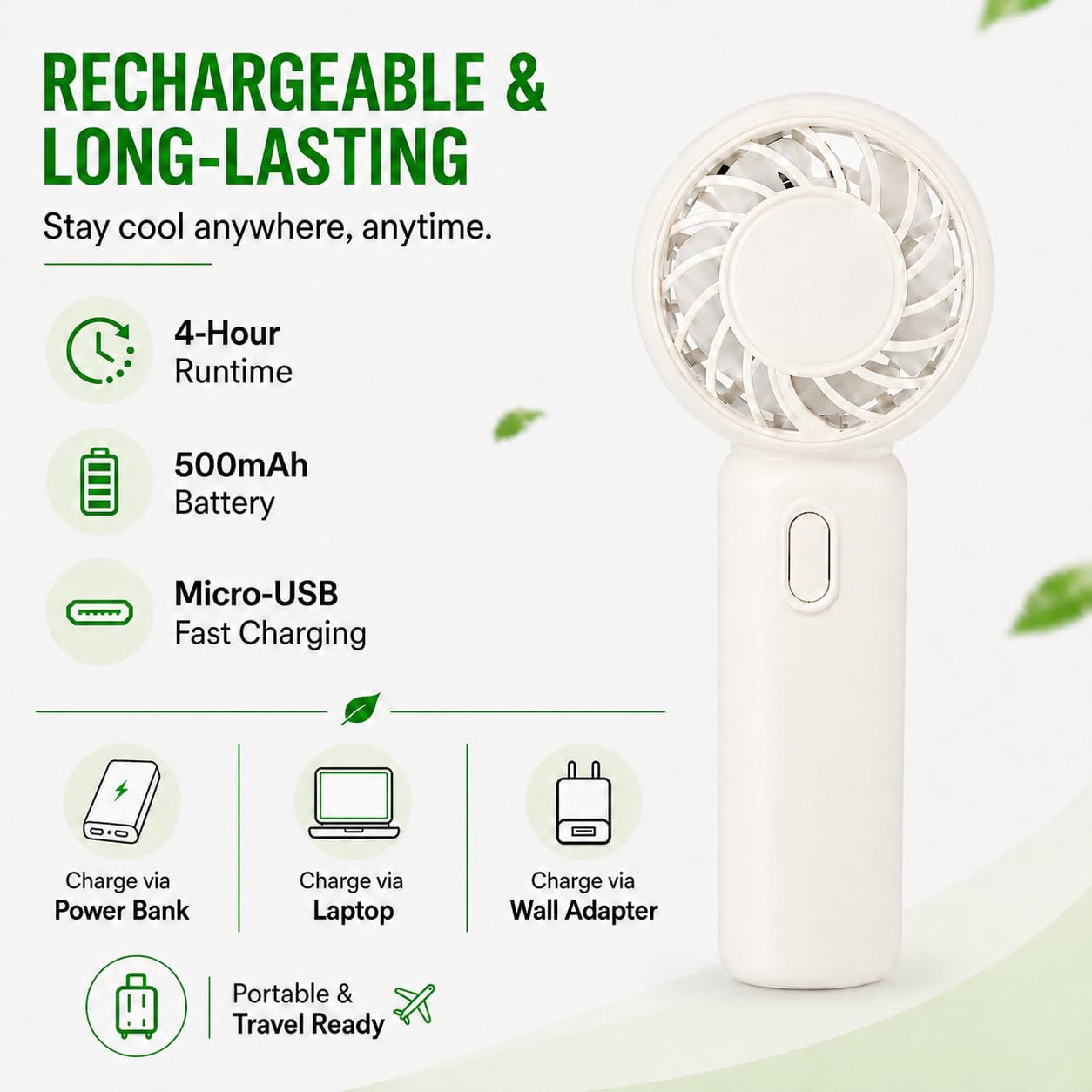 AURAELOS 6 Pack Mini Fans with 6-Port USB Charger, Wedding Favors, Ivory