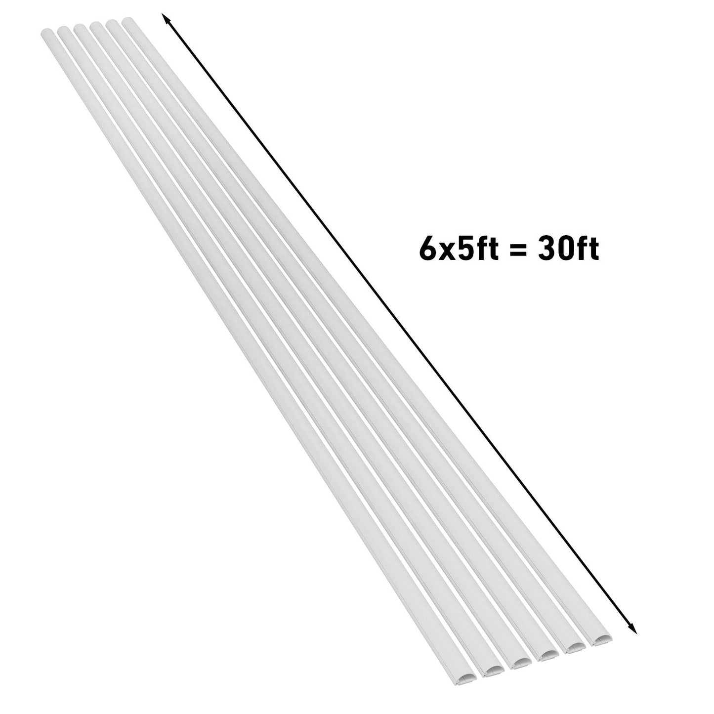 D-Line Small Cord Cover Kit, 30ft Self-Adhesive Wire Hider, Half Round Cord Covers, Paintable Cable Management - 6X 5ft Channels and 13 Accessories