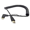 SinLoon Angle 90 Degree Right Mini HDMI to HDMI, Right Angled Mini-HDMI Male to HD MI Male Gold Plated Converter Adapter Coiled Spiral Cable,Support