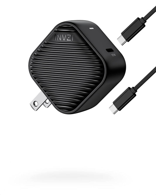 INVZI GaNHub USB C Charger 67W, GaN III PPS Mini Fast Foldable Power Adapter with USB-C Cable for MacBook Pro/Air, Galaxy S24, Dell XPS, HP, iPhone