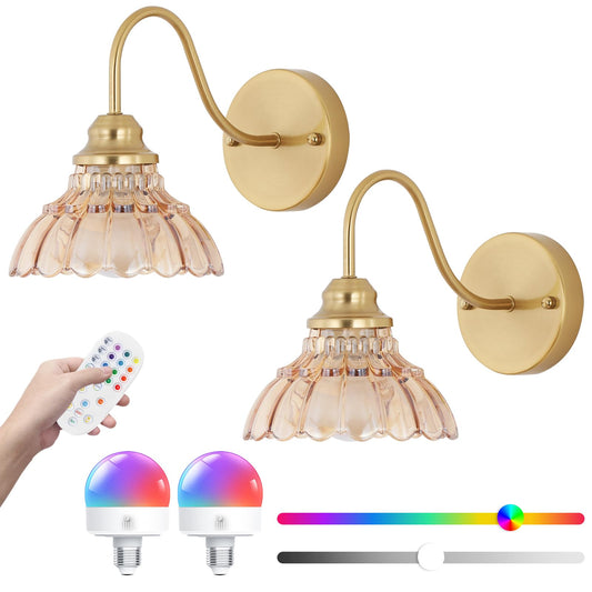 Vintage Battery Operated Wall Sconce,Rechargeable Wall Sconces Set of Two,Wireless Wall Lights with Remote,Gold Decor Wall Lamp Fixtures Dimmable