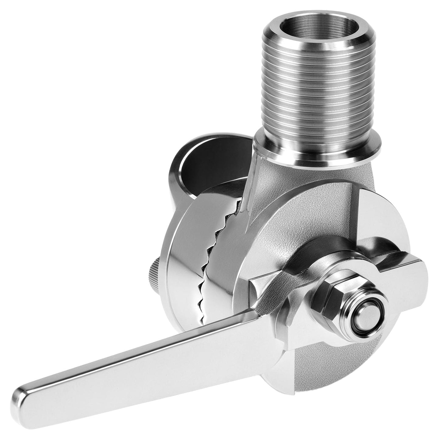 QWORK Marine VHF Ratchet Antenna Mount, Clamp-on Antenna, 1" - 12 Thread Male 316 Stainless Steel Adjustable Base for Boats