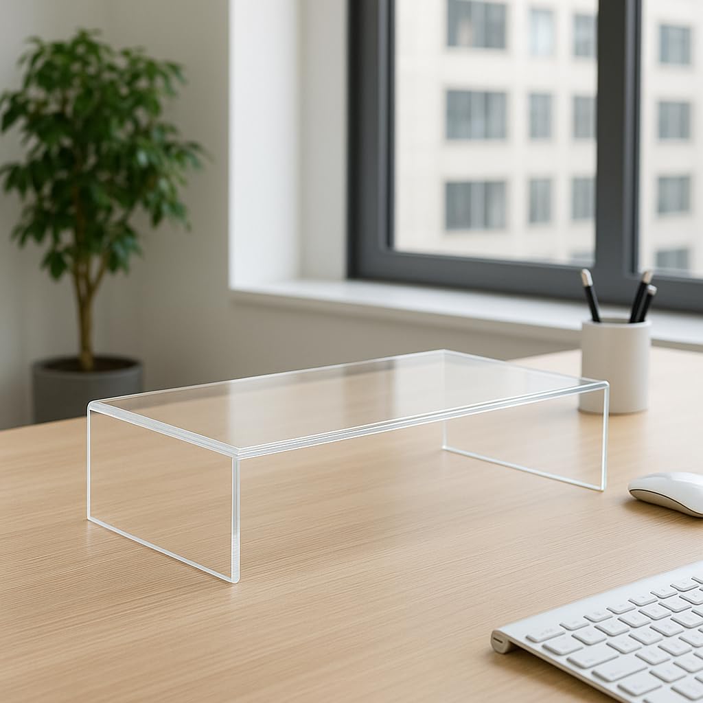 Azar 515360 Acrylic Monitor Stand Riser - Made in USA Laptop stand and Monitor Riser Acrylic Monitor Stand Riser Clear Laptop Stand for Desk Ergonomic