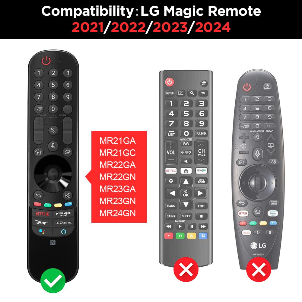 2 Pack Silicone Protective Case for LG MR21GA MR22GA MR23GA MR24GN Remote Control [Anti-Slip] Shockproof Protector Cover for LG Magic Remote 2021-2024