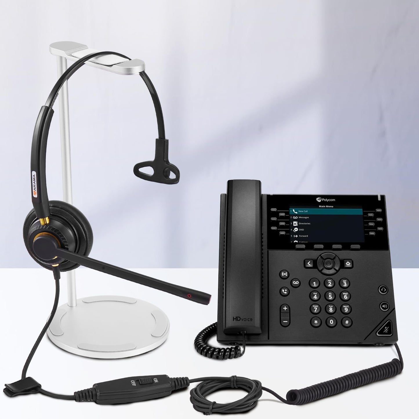 Arama Corded Telephone Headset Mono w/Noise Canceling Mic for Polycom Mitel Avaya Aastra Allworx Adtran Alcatel Lucent AltiGen Comdial Digium Gigaset