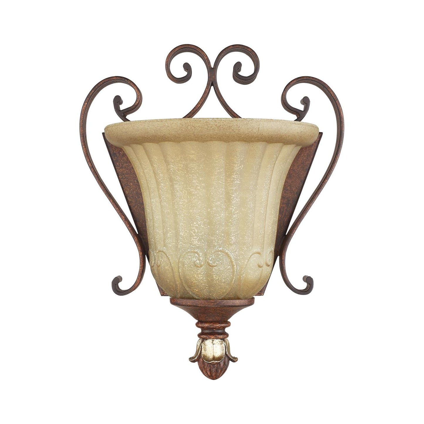 Livex Lighting 8560-63 Villa Verona 1 Light Verona Bronze Finish ADA Wall Sconce with Aged Gold Leaf Accents and Rustic Art Glass