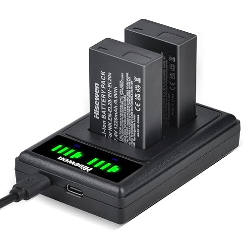 Hisewen EN-EL20 EN-EL20a Battery and Dual Charger for Nikon Coolpix P950, P1000, DL24-500, Coolpix A, 1 AW1, 1 J1, 1 J2, 1 J3, 1 S1, 1 V3 Digital