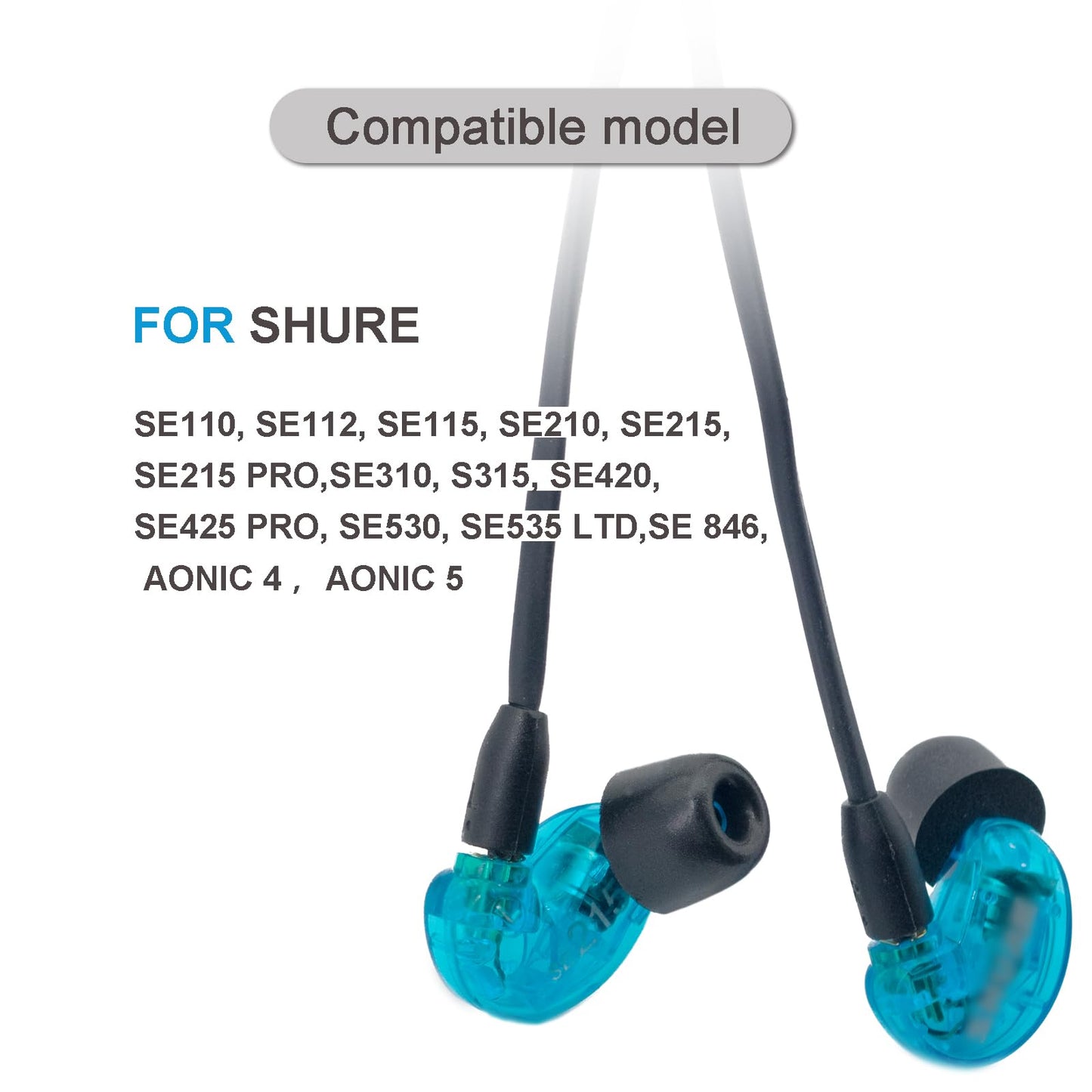 Klowcok Memory Foam Ear Tips Replacement for Shure SE215 PRO SE425 SE535 SE846 Aonic4 Aonic5 Earphones, Noise Isolation(3 Pairs, Black) (Medium)