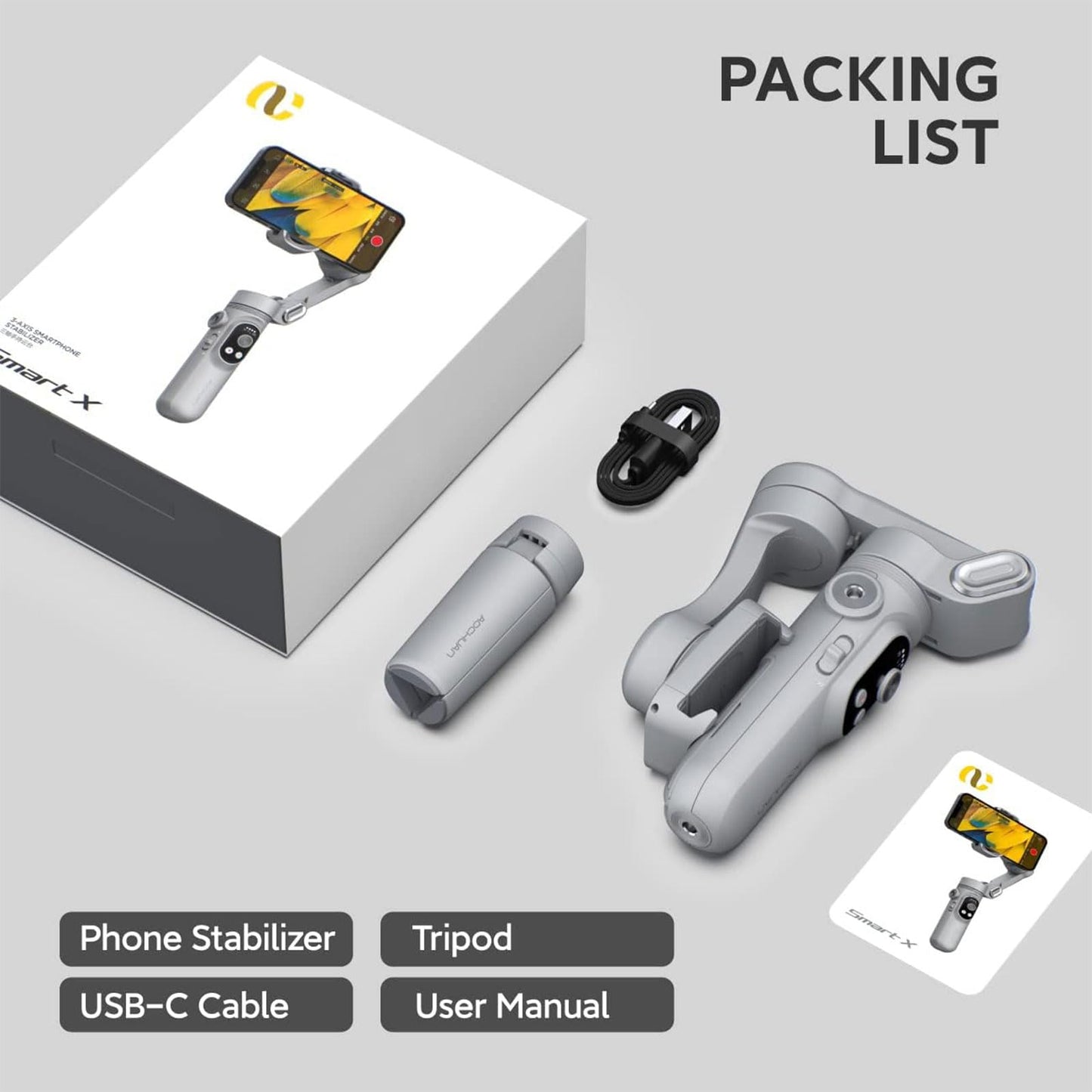 Gimbal Stabilizer for Smartphone w/LED Light Face Tracking Inception Timelapse Handheld Foldable 3-Axis Gimble for iPhone 15 14 13 12 11 Pro Max