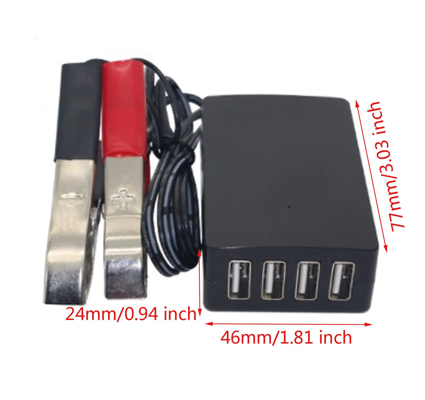 1Pcs 4 USB Port DC Converter Convert 12v 24 v to 5v Power Adapter Buck Charger with Battery Clip for Emergency USB Power