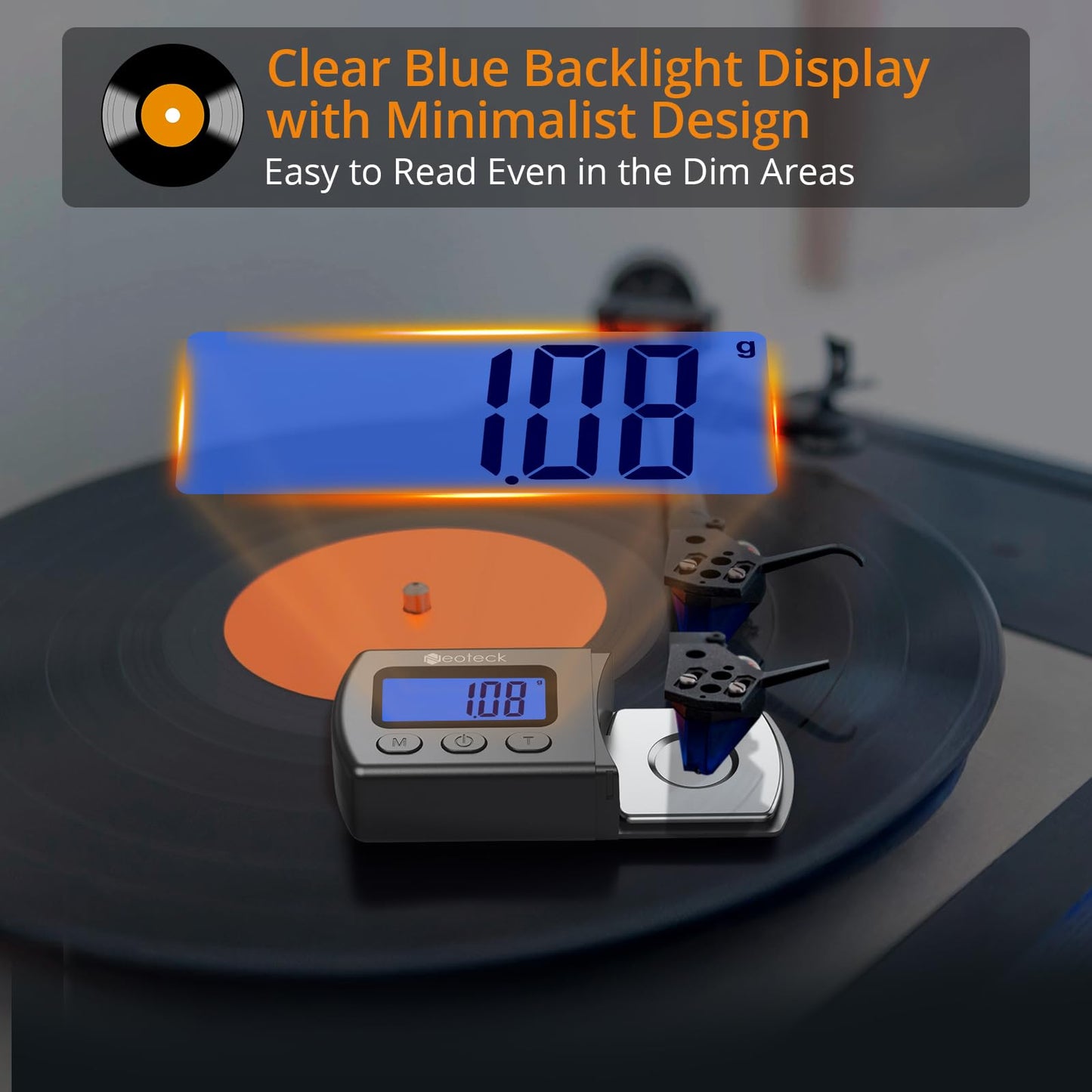 Neoteck Digital Turntable Stylus Force Gauge 0.01g/5.00g with Blue LCD Backlight Turntable Stylus Pressure Gauge with 5g Weight & Leather Case