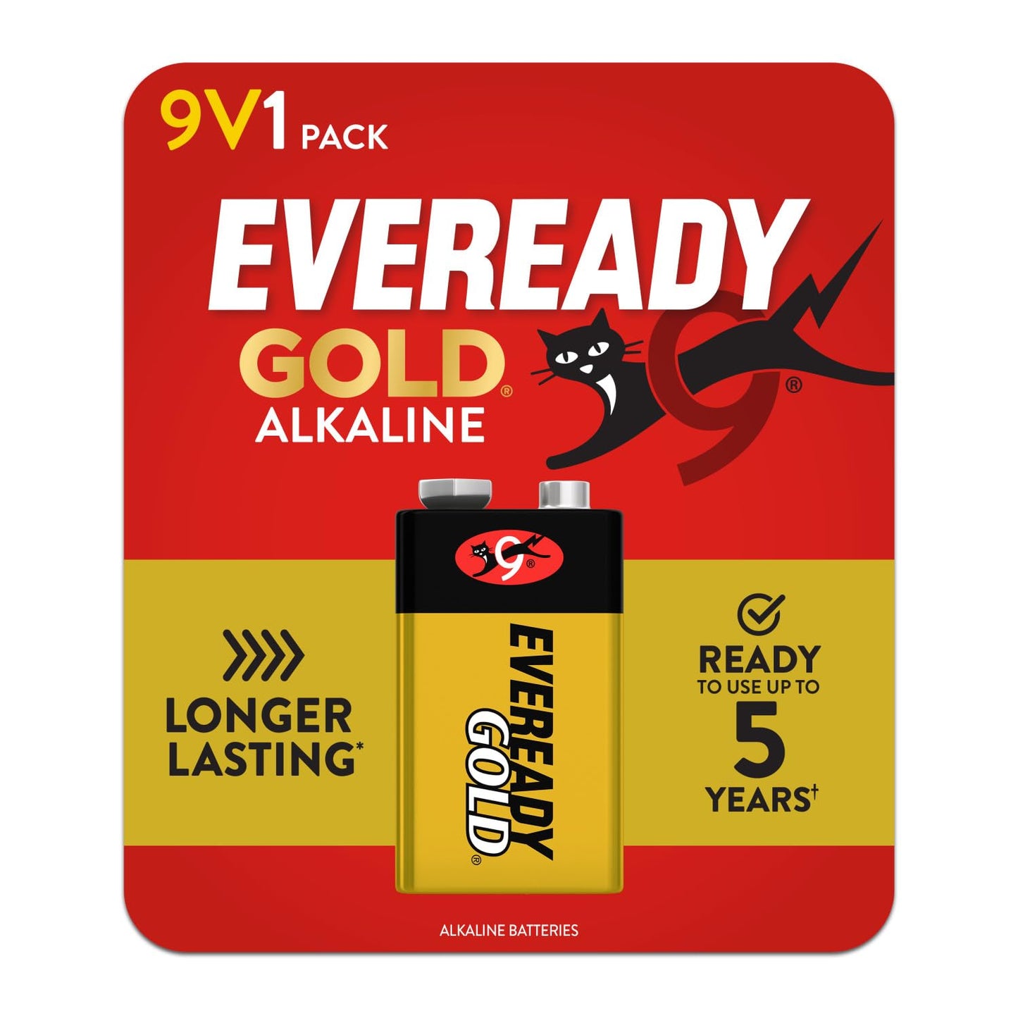 Eveready Gold Alkaline 9V Batteries, 1 Pack of 9 Volt Batteries