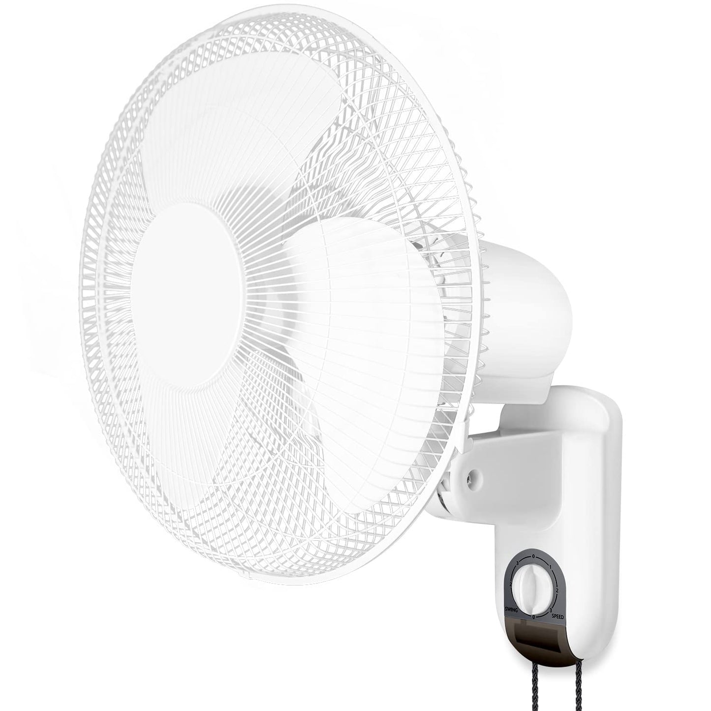 HealSmart Digital Household Wall Mount Fans 16 Inch Adjustable Tilt, 90 Degree, 3 Speed Settings, White