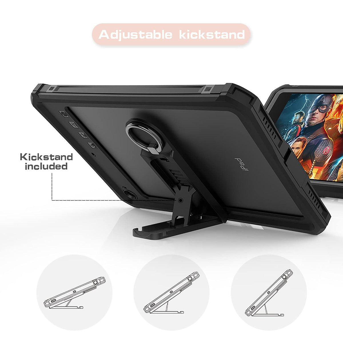ShellBox Case for iPad mini 5/4 7.9 Inches,Full-Body Protective Bumper Case,with Pencil Holder,Rugged Folding Kickstand,Lanyard,IP68 Waterproof