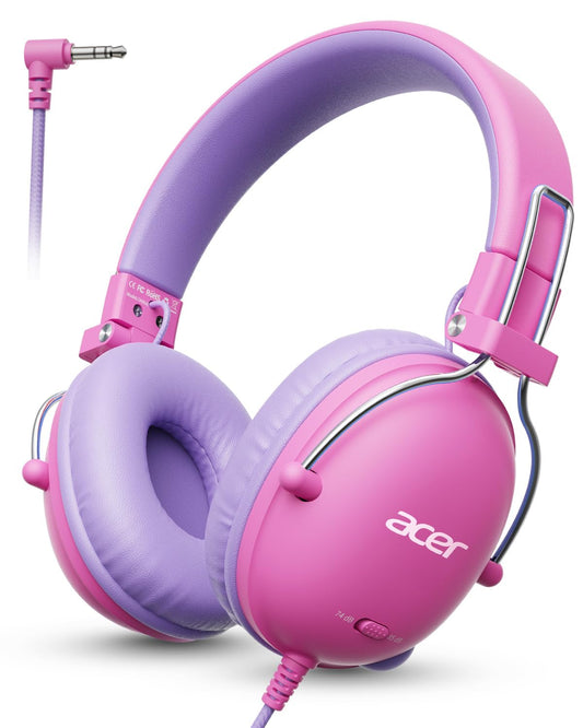 Acer Kids Headphones Wired for School, 74-85dB Limiter, Pink Purple OHW342