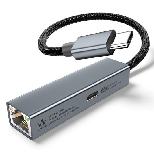 USB C to Ethernet Adapter with 60W Charging Port, RJ45 to USB C 1Gbps Type-C Gigabit Ethernet LAN Network Adapter Power Delivery PD for Laptop