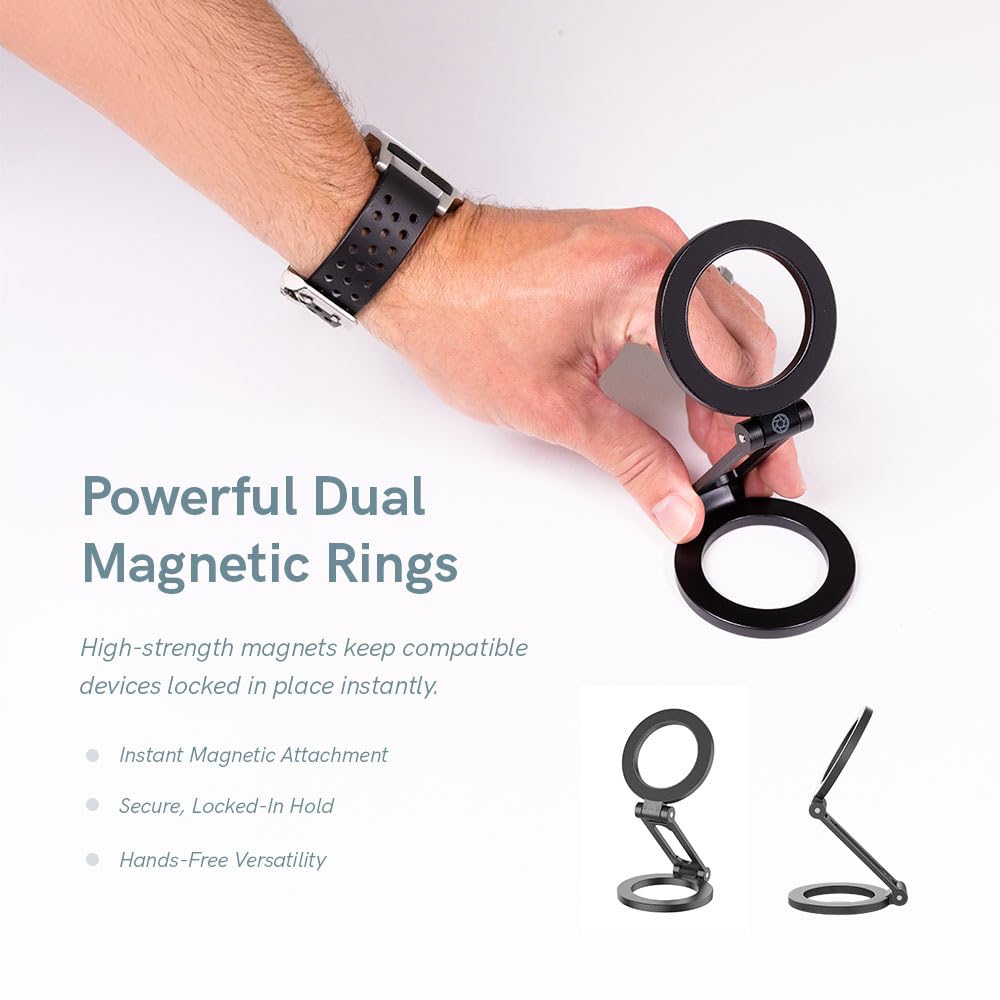 Premium Magnetic Phone Stand for MagSafe iPhone & Android, Foldable Dual-Sided Magnetic Holder with Multiple Adjustment Points, Mount for Any Magnetic