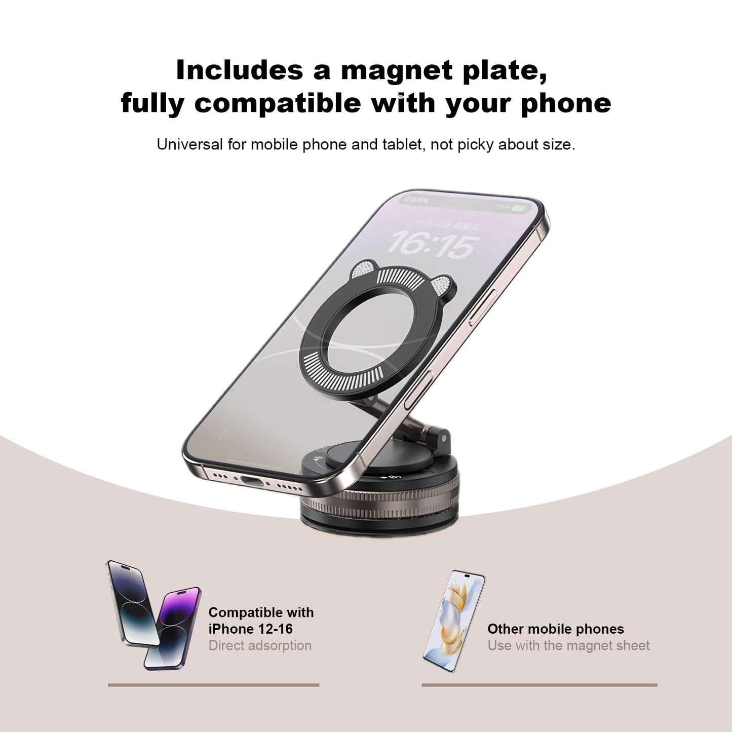 Nanogel foldable vacuum magnetic phone holder, washable strong suction cup holder, suitable for all smartphones, can be used on smooth surfaces such