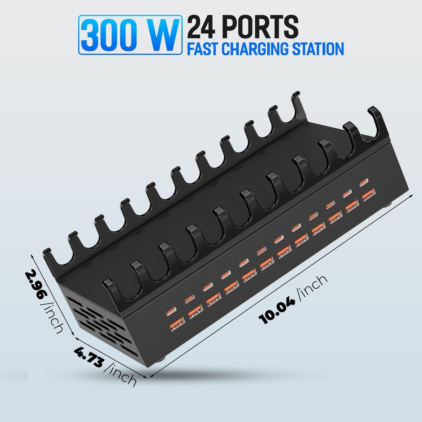 300W USB Charging Station, 24 Port Fast Charging Station for Multiple Devices, PD USB C Charger Block, Smart Power Delivery & Multi Protection