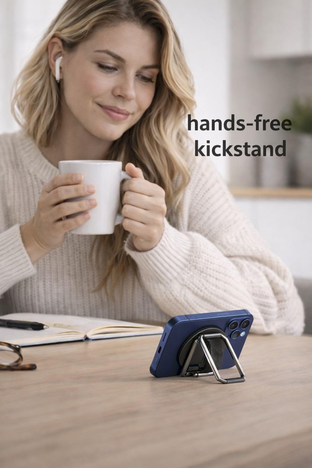 Rnta MagSafe Phone Grip Stand - 3 in 1Strong Magnetic Metal Kickstand & Finger Strap Holder for iPhone 17-12 Series