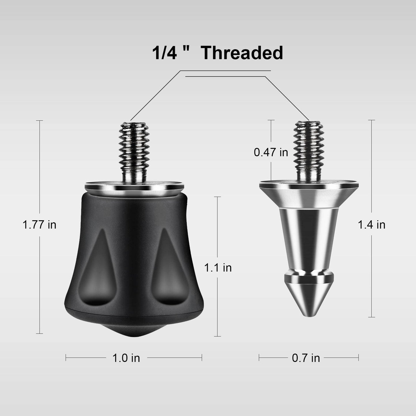 Nineigh 3 Pcs Tripod Feet Rubber Universal Anti-Slip 1/4" Rubber Foot & Stainless Steel Tripod Spike Feet for Universal Aluminum Tripod Leg
