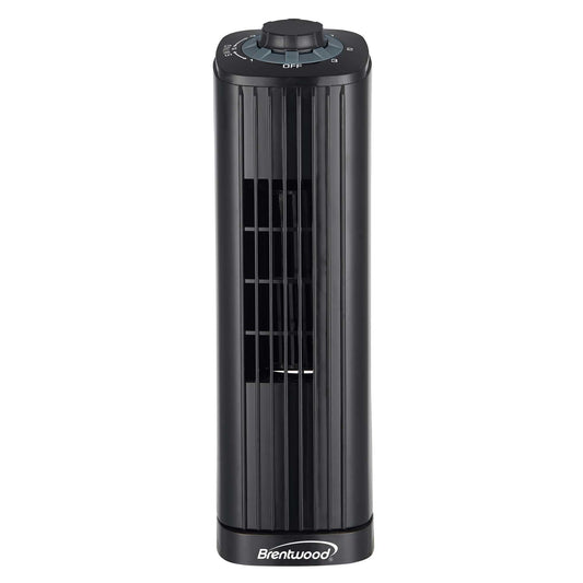 Brentwood Portable 14-Inch Personal Tower Fan with 3 Quiet Speeds, 16 FT/S Velocity, 50° Oscillation, Carry Handle (Black)
