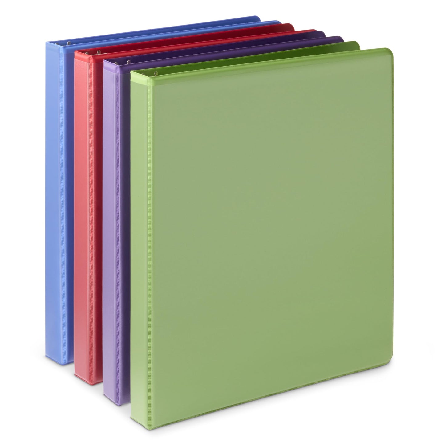 Amazon Basics Economy 3 Ring Binder, 1/2 Inch D-Ring, Easy Lock and Release, Holds up to 120 Sheets, 2 Pockets, Assorted Colors, 4-Pack