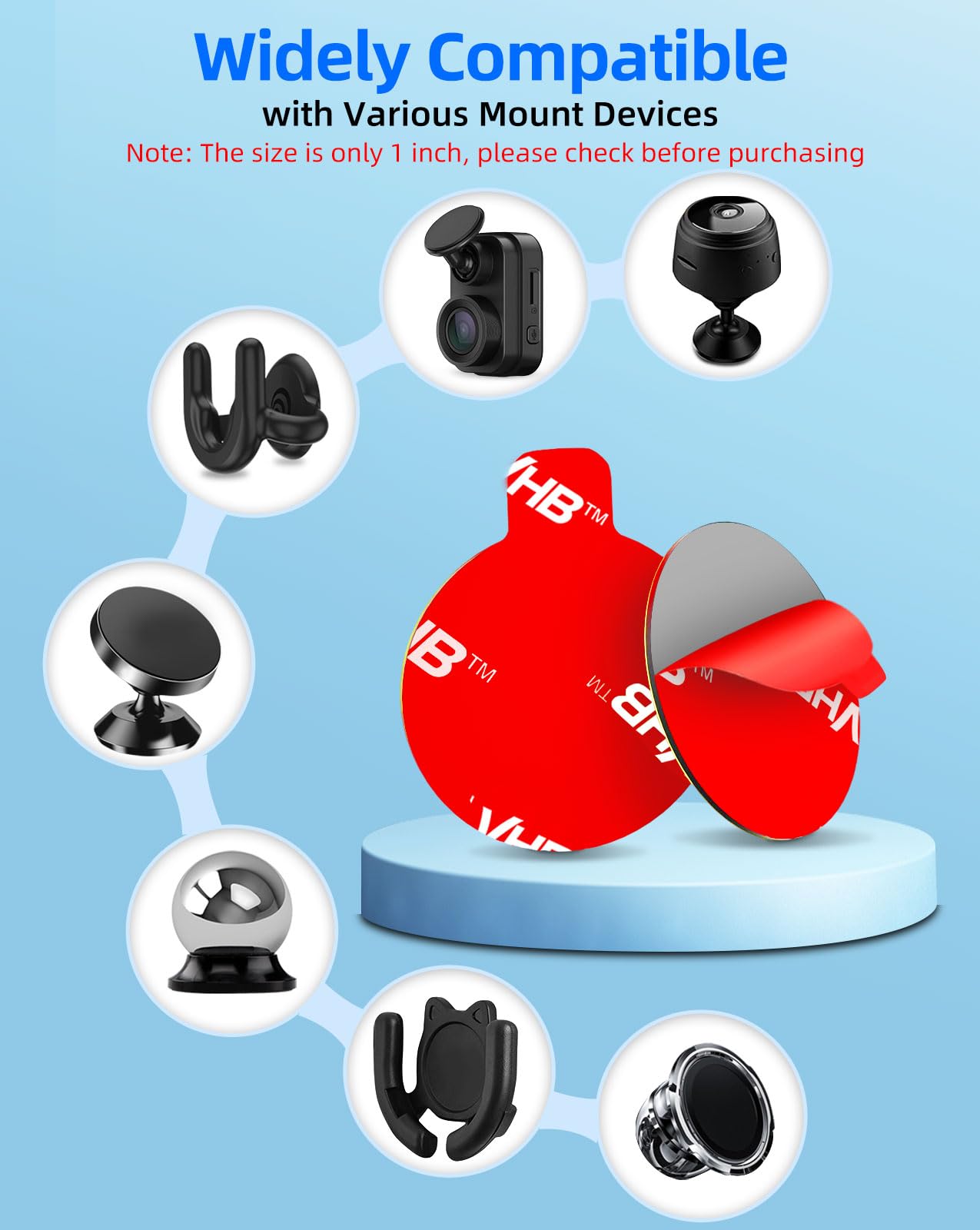 volport 10 Pcs Sticky Adhesive Pads for Car Magnetic Phone Holder, 1 inch Round Double Sided Tape Replacement for Dashboard Cell Phone Mount & Mini