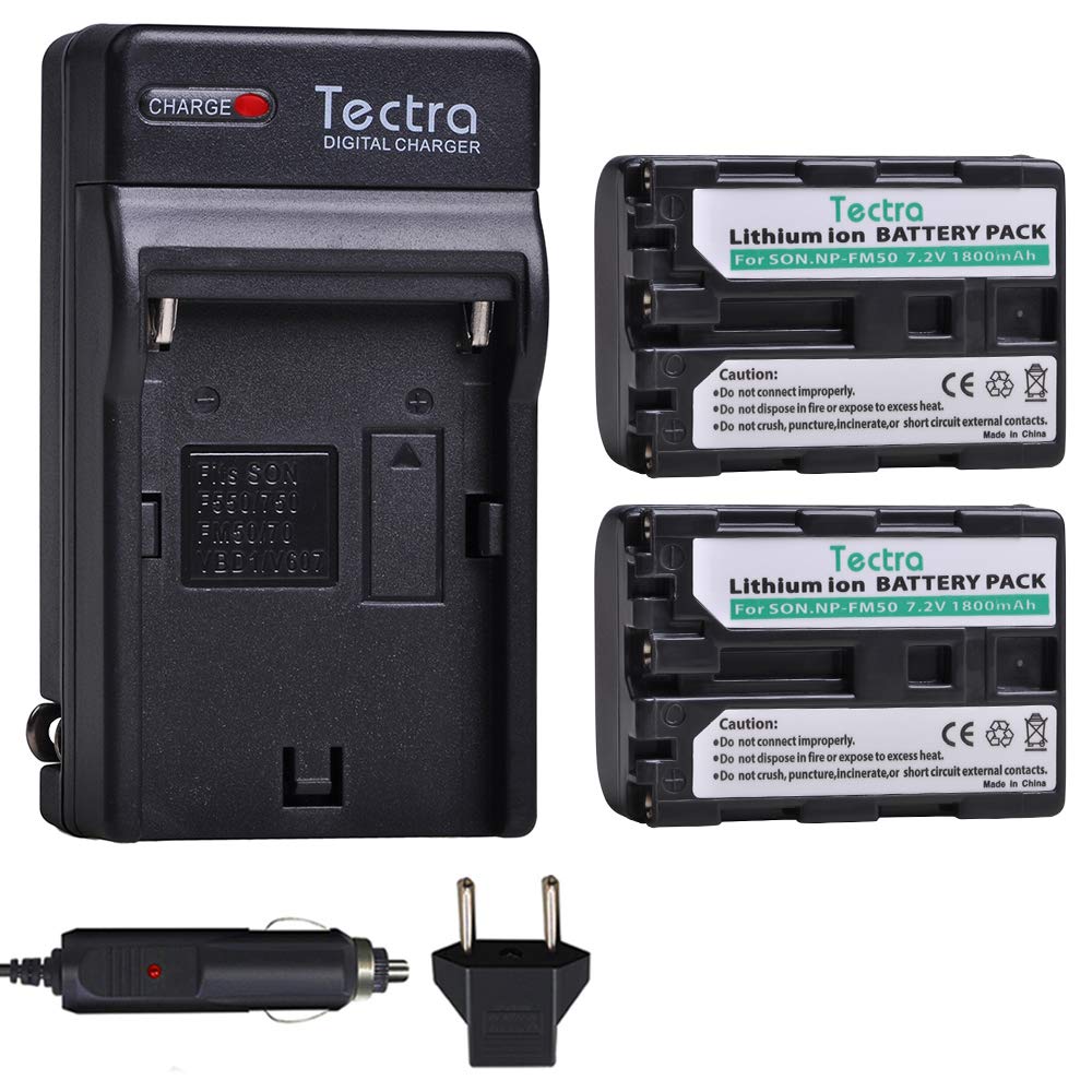 Tectra 2 Pack NP-FM50 Battery and Charger Kit for Sony NP-FM30 NP-FM51 NP-QM50 NP-QM51 NP-FM55H and HDR-HC1 TRV280 TRV350 TRV250 TRV19 TRV22 DVD101