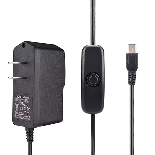 Enokay Power Supply for Raspberry Pi 2 3 b b+ 5V 2.5A Micro USB Charger Adapter with On Off Switch