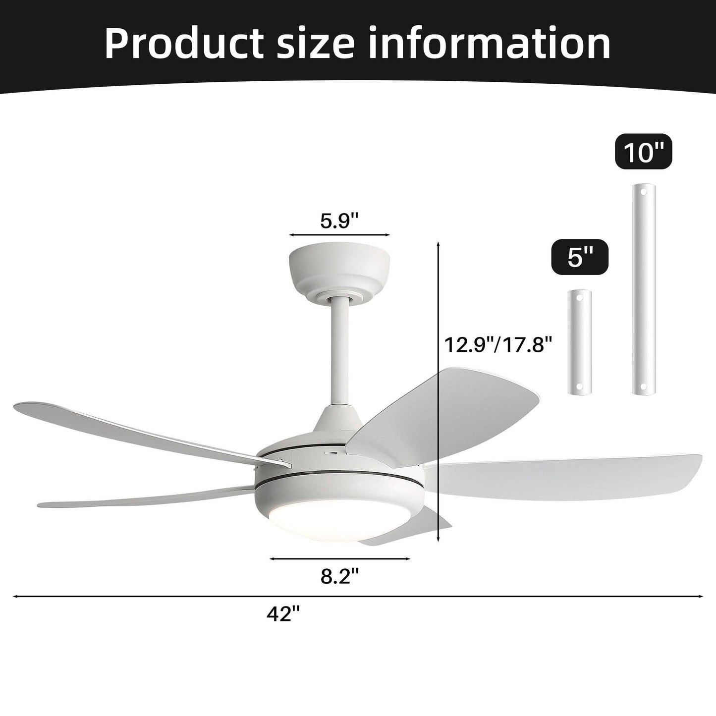 HRVEOCEI 42 Inch Modern Ceiling Fans With Lights for Bedroom, Flush Mount/Low Profile Fan Ceiling with Remote Control, 5 Blades Reversible for Living