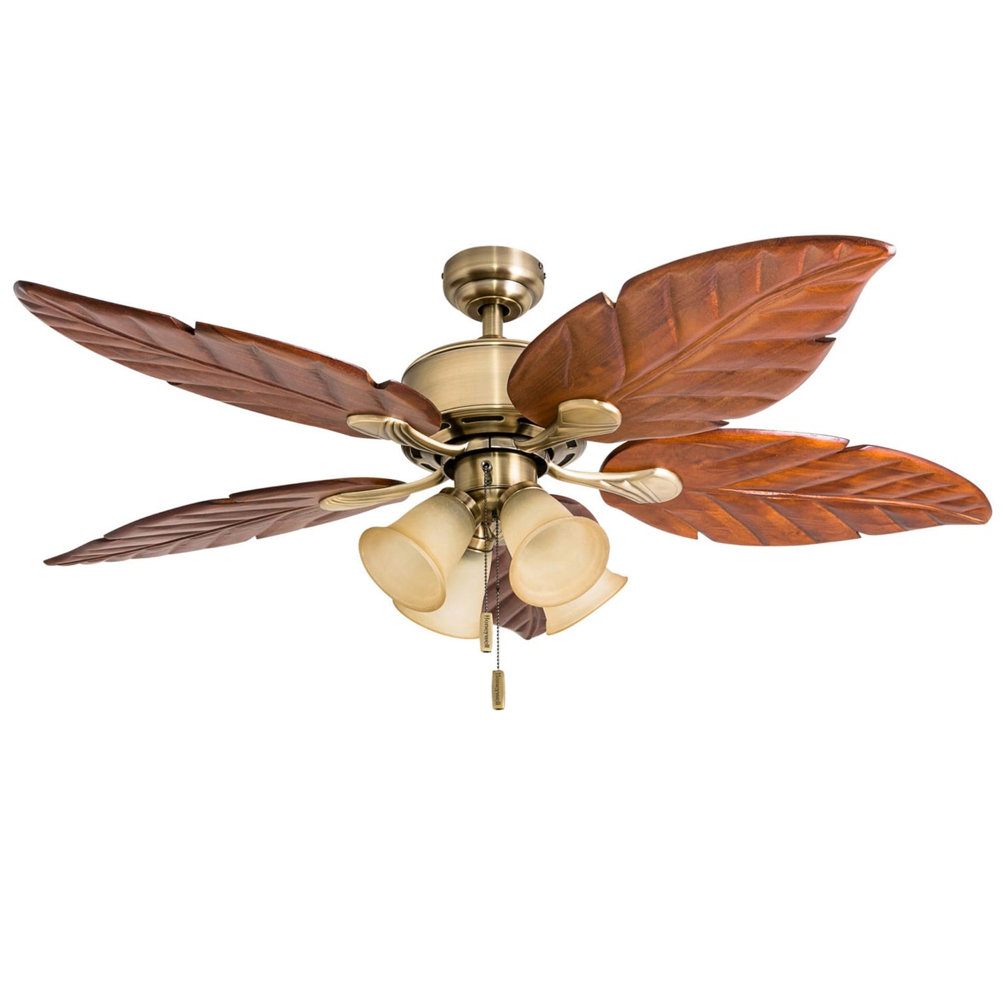 Honeywell Royal Palm 52 Inch Tropical LED Ceiling Fan, Aged Brass