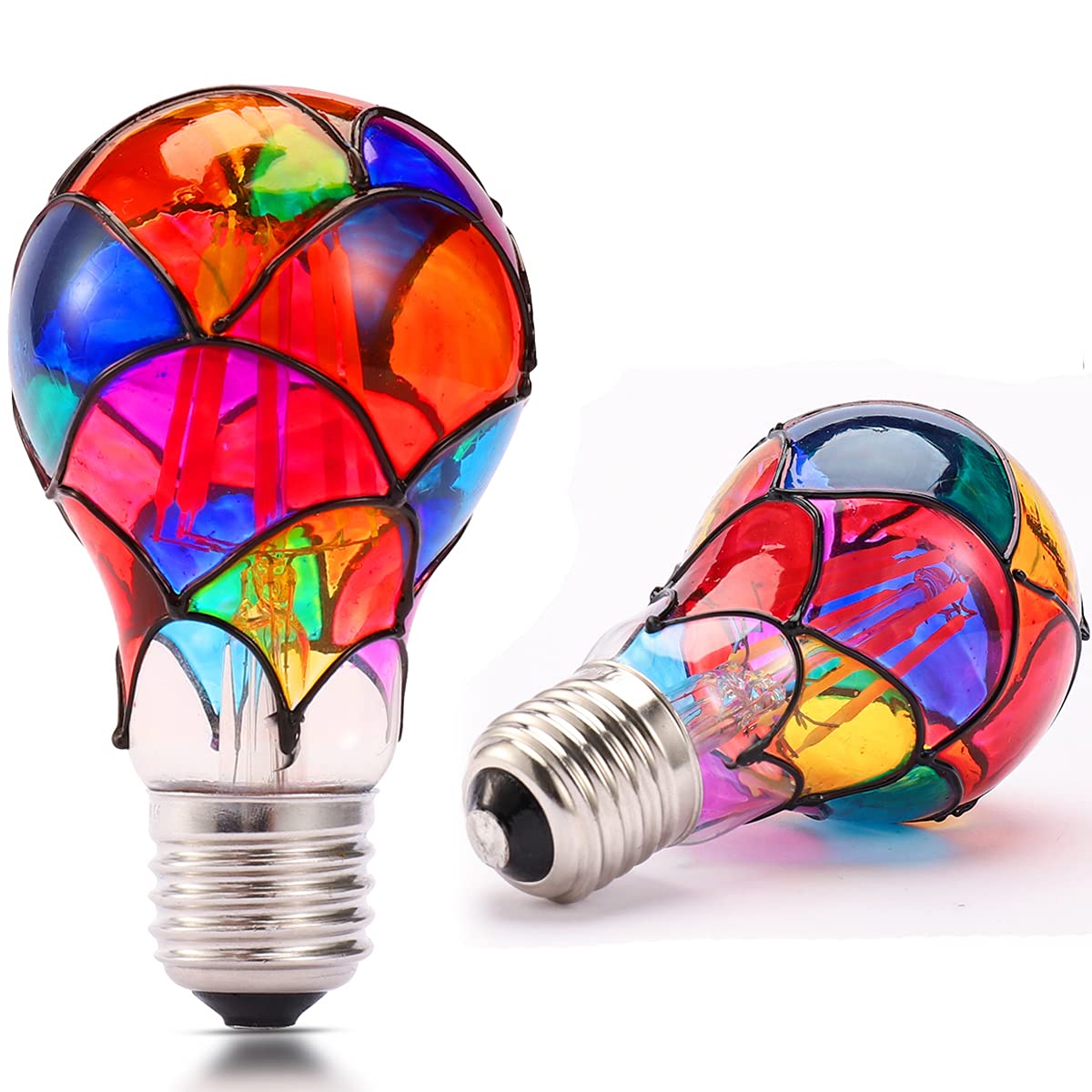 VALUCKY Stained Glass LED Light Bulb, E26 Base 6W A19/A60 LED Colorful Bulb for Party Lighting, Bedside Lamp, Festive Atmosphere, Christmas Halloween