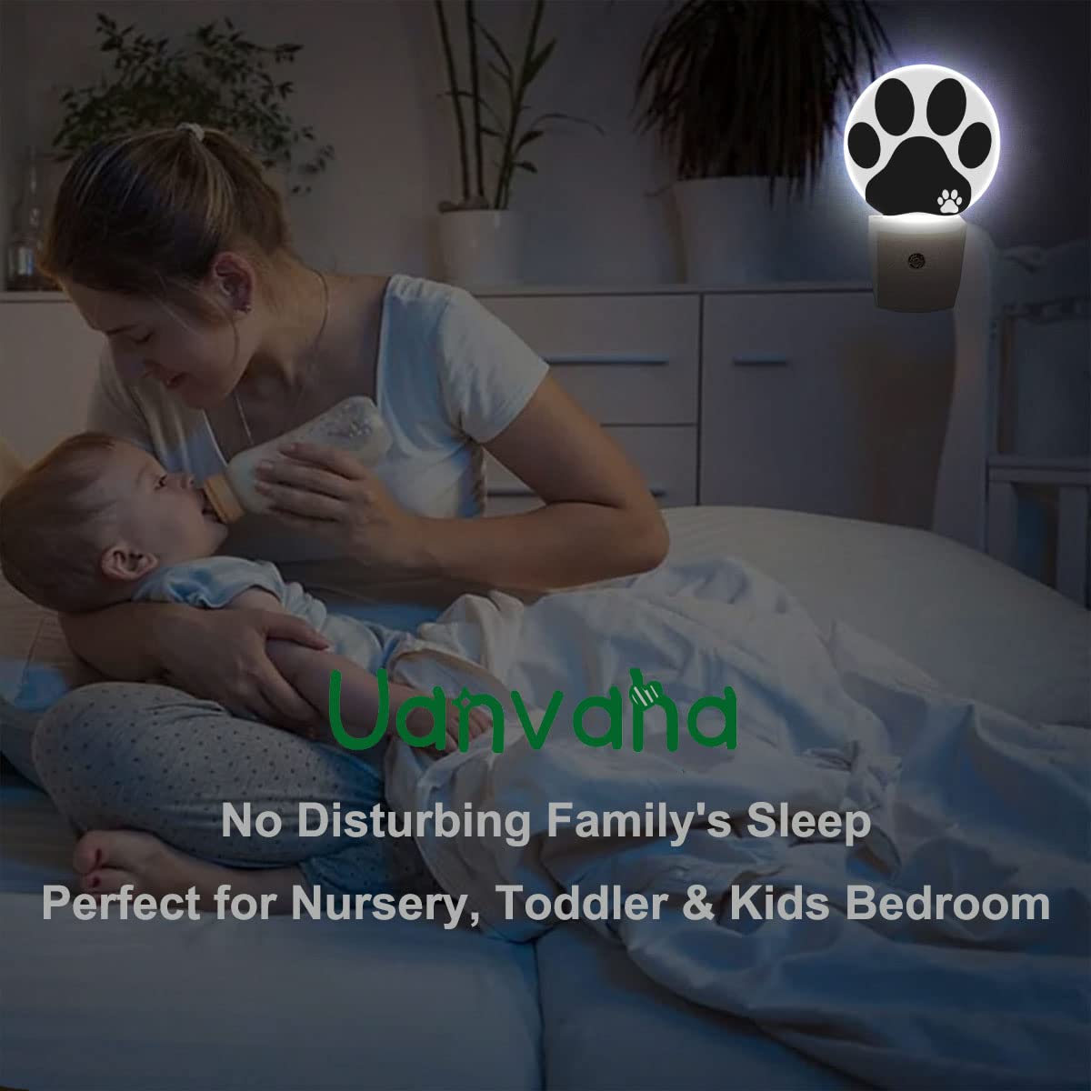 Uanvaha Dog Paw Night Light Black White Animal Footprint Dog Cat Paw Night Lights Plug into Wall 0.5W LED Lighting Auto on/Off for Bedroom Bathroom
