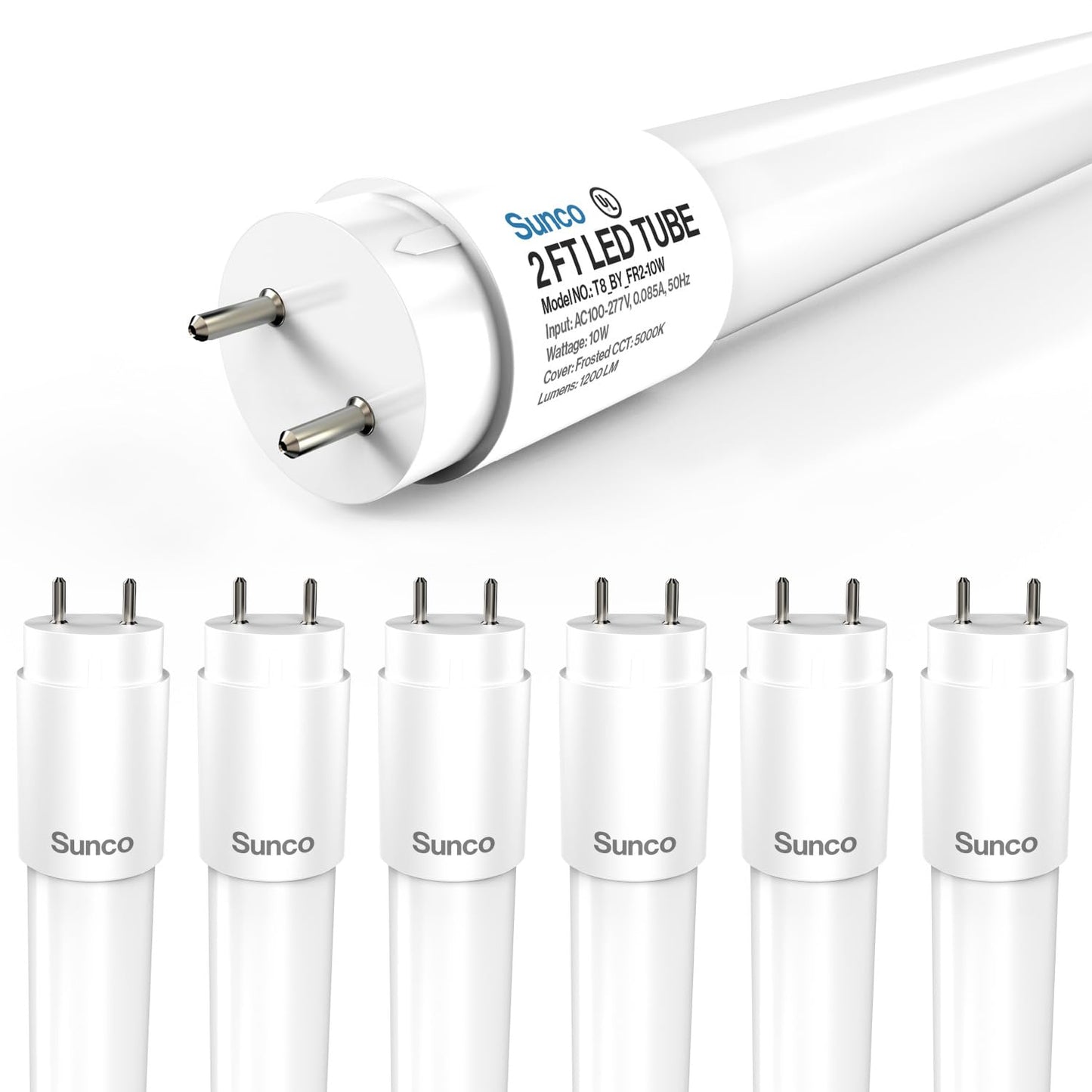 Sunco 6 Pack 2 Foot T8 LED Tube Light Bulbs, 10W, 5000K, Ballast Bypass