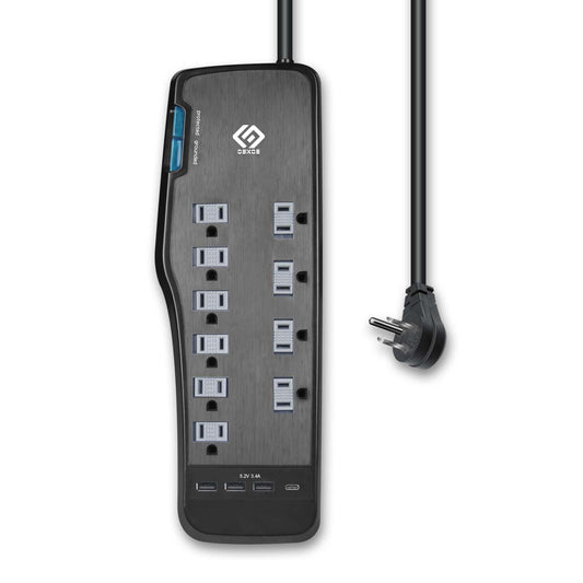 OSKOS Surge Protector Power Strip, 10 Outlets, Four USB 3.4A Ports (3A+1C), 6FT Extension Cord, 3540 Joules, 15A/1800W,Wall Mountable, UL Listed