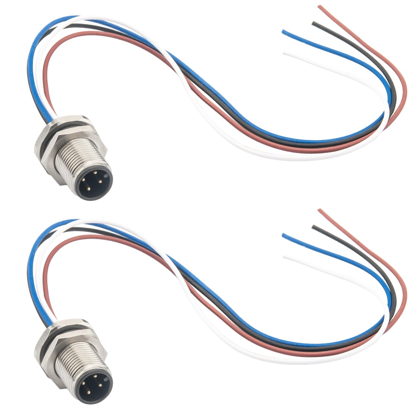 Hamadap M12 4 Pin Male Aviation Connector Cable 0.2M, Waterproof Industrial Circular Connector, 12mm Front Mount Panel Receptacles, UnShielded