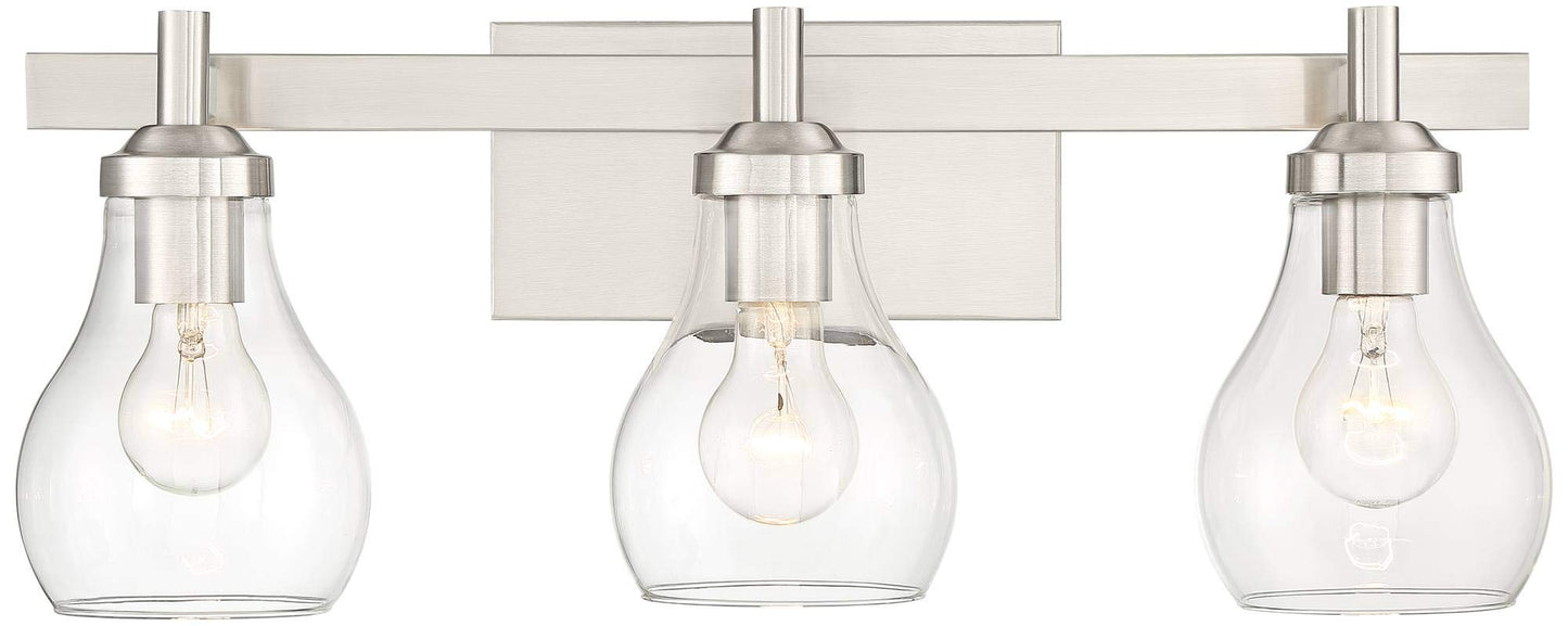 Possini Euro Design Danvers Modern Wall Mount Light Brushed Nickel Silver Hardwired 21" Wide 3-Light Fixture Clear Glass Globe Shade for Bathroom