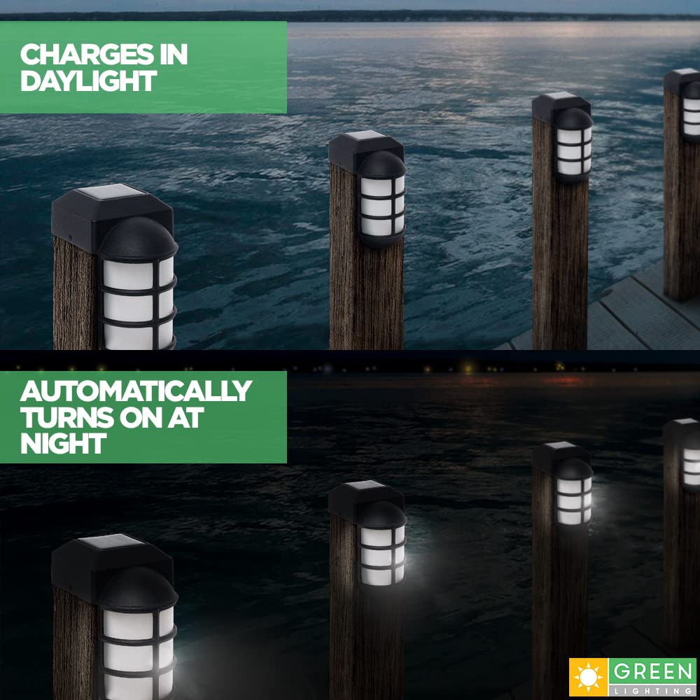 GreenLighting Marina Solar Post Cap Lights - Fits 4x4 Wood Outdoor Solar Powered Post Cap, Fence, Deck, Garden - Bright LED, Waterproof Nautical