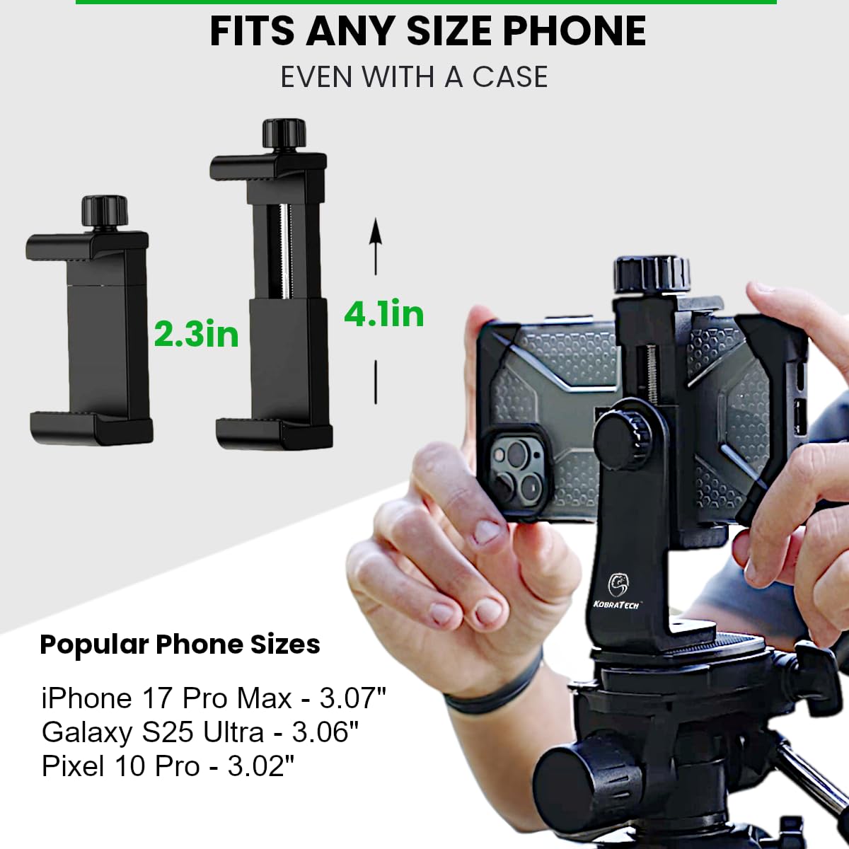 KobraTech iPhone Tripod Mount Adapter - Fits Any Smartphone - Includes Bluetooth Remote Shutter - UniMount 360 Universal Phone Holder for Tripod