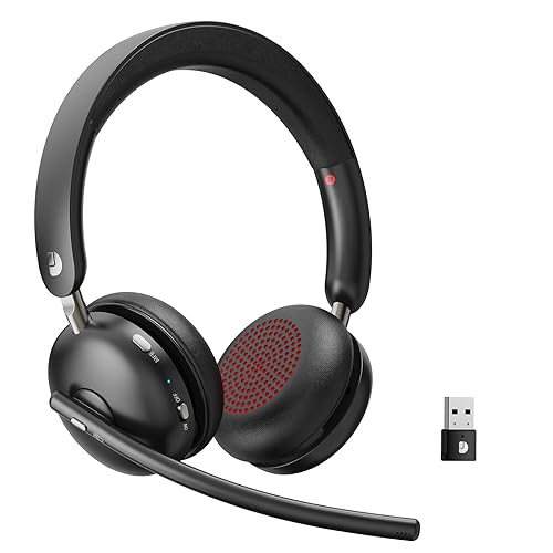 Dytole Wireless Headset with Mic for Work, Bluetooth 5.3 Headset with Noise Cancelling, Wireless Headphones with Mic & USB Dongle, 65H & Mute, Ideal…